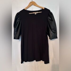 Michael Kors black puff sleeve top-vegan leather sleeves
